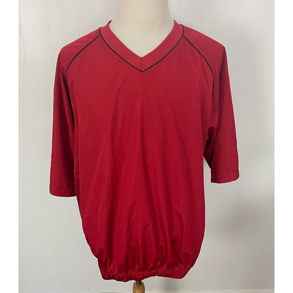 Men FootJoy FJ red polyester short sleeve pullover golf windbreaker, L